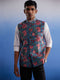 Vastramay Men's Aqua Printed Nehru Jacket